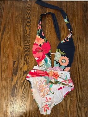 Trina Turk Navy Multi Floral One-Piece Swimsuit